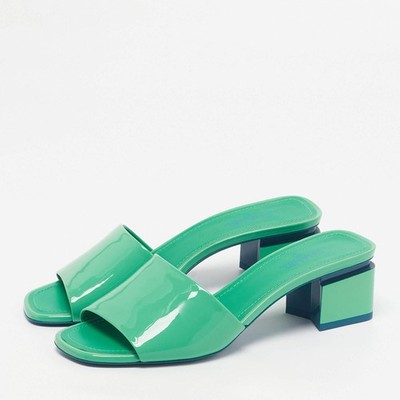 Chanel Size 39 Green Patent Leather Slide Sandals | eBay
