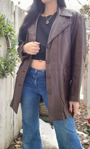 Vintage 70s Sears Leather Shop Men's Brown Leather Lined Jacket Coat Size 40R - Picture 1 of 9