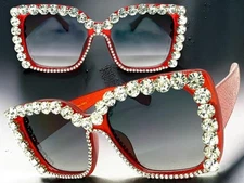 Oversize Exaggerated Funky Vintage Retro Bling SUNGLASSES Large Square Red Frame