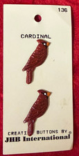 Vintage JHB INTERNATIONAL Hand Painted RED CARDNIAL BIRD BUTTONS~3-D Holiday