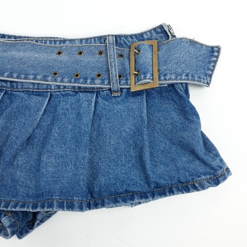 Edikted Womens Denim Skort Pleated Micro Mini Y2K Style Belted Size L Blue Skirt - Picture 2 of 23