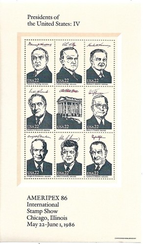 Ameripex 86 PRESIDENTS OF THE UNITED STATES 4 Souvenir Sheet Mint NH 36 Stamps - Picture 5 of 8