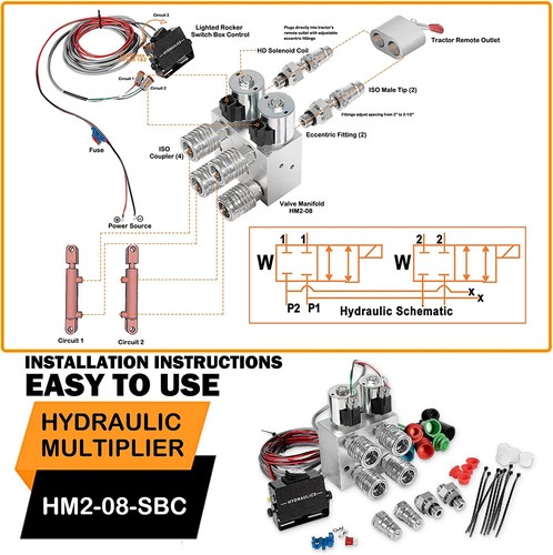 Hydraulic Multiplier Kit 2 Circuit Selector Valve and Switch Box Control - Picture 2 of 9