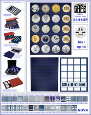 SAFE-M&uuml;nztableaus-6341-SP-blaue-Velourseinlagen-20-eckige-F&auml;cher-41-42-mm