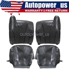 For 1999-2002 GMC Sierra Work Truck Front Bottom & Top Leather Seat Cover Black