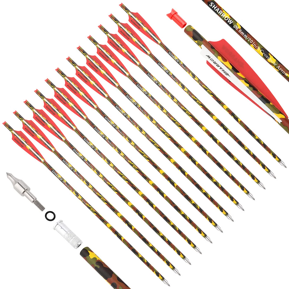 12X Crossbow Bolts Carbon Arrows Camo Vanes 16" 17" 18" 20" 22" Archery Hunting - Image 3 of 4