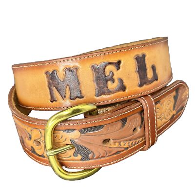 Tony Lama brown tooled leather western cowboy belt Unisex Tony Lama Western Rider Tooled Leather Belt – RR  main image 4