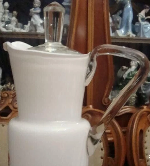 Jarra de vidrio de agua para el hogar antiguo blanco mango de bebida para servir coleccionables de la URSS años 50 Foto 4 de 4