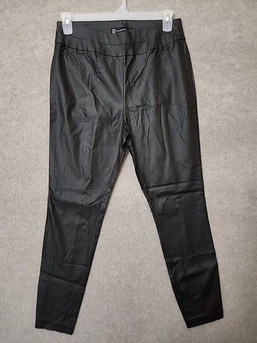 New York Co Coated Skinny Dress Pants Womens L Black Pull On Stretch NEW - Picture 1 of 6