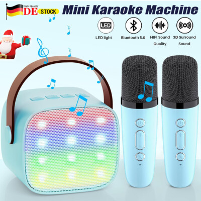 Tragbarer Karaoke Maschine für Kinder, Bluetooth Lautsprecher mit 2 Mikrofonen