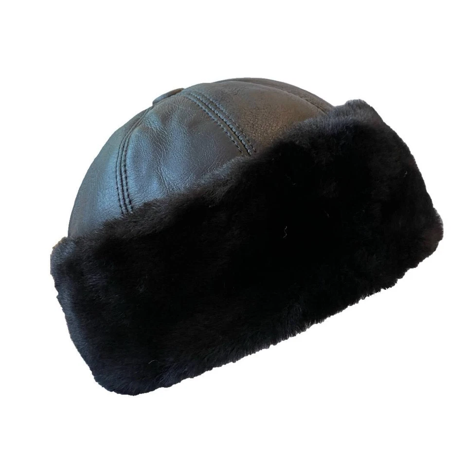 Shearling Sheepskin Leather Fur Beanie Hat – Winter Warm Round Bucket Cap - Image 2 of 4