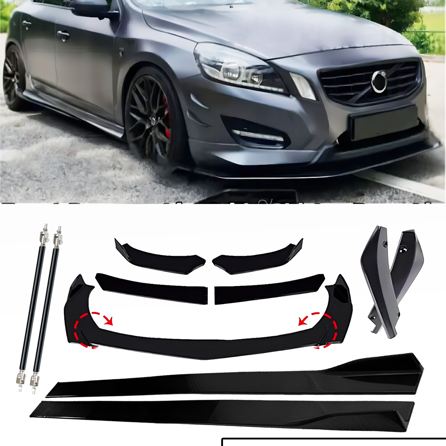 Volvo S40 S60 S80 S90 Front Rear Bumper Lip Spoiler Body Kit