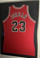 Michael Jordan UDA Upper Deck Signed Autograph Red Champion 46+3 Jersey Framed