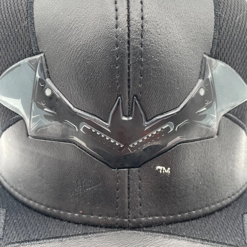 The Batman Hat Cap Black Faux Leather Emblem Logo DC Comic Strapback Movie Promo - Image 3 of 4