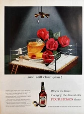 1956 Four Roses Blended Whiskey Illustrated Boxing Ring Print Ad