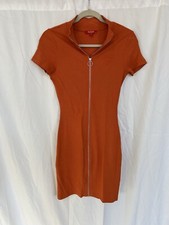 Vintage Y2K Guess Mini Dress Full Zip Solid Orange Ring Zip Short Sleeve Size M