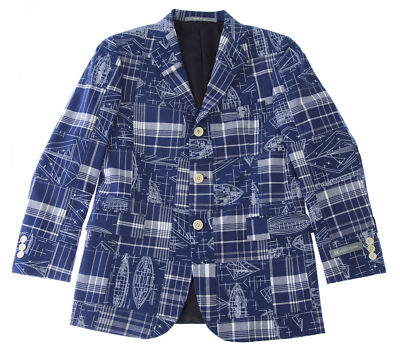 Hickey Freeman Jungen Marineblau Geometrische Print 3-Button Baumwolle Blazer Sz
