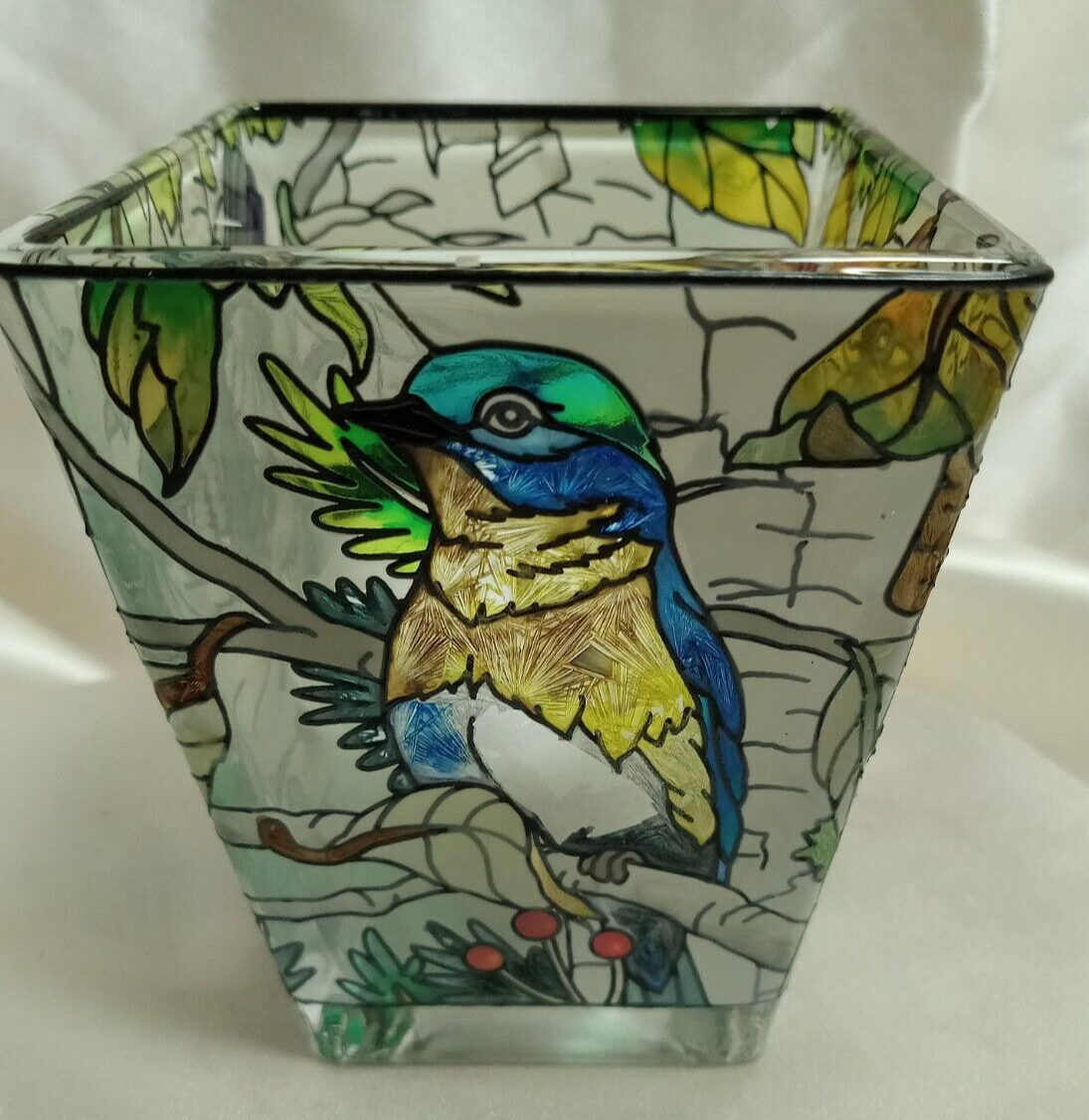 Amia Stained Glass Hand Painted Votive Candle Holder With 4 Different