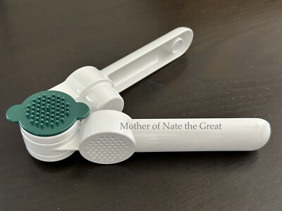 Vintage Tupperware Garlic Press White Enamel & Hunter Green Cleanout Tool Gadget