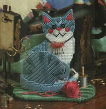 KITTY CADDY SEWING SUPPLY HOLDER HOME DECOR PLASTIC CANVAS PATTERN INSTRUCTIONS