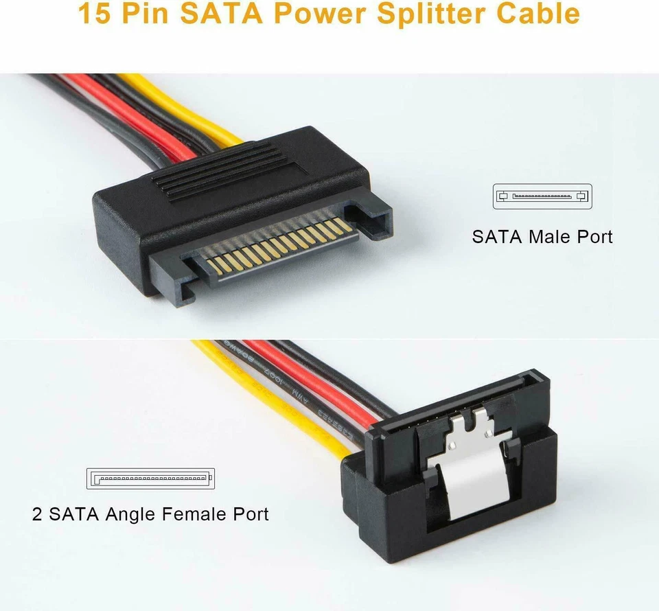 SATA 15 Pin Male to 2 x SATA 15 Pin Down Angle Female Power Splitter Cable 20cm - Image 2 of 4