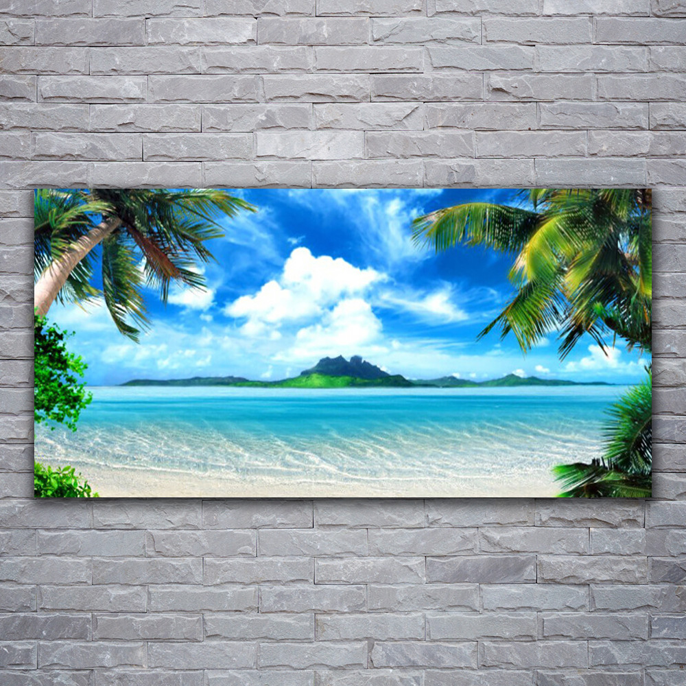 Tableau sur verre acrylique Tulup avec impression paysage de mer et paumes 120x60