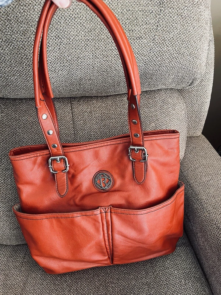 "De colección Reliquia Bandolera Rojo Naranja Cartera Imitación Cuero Bolso de Hombro Bolso de Mano 13x13x3.5""" Foto 2 de 4