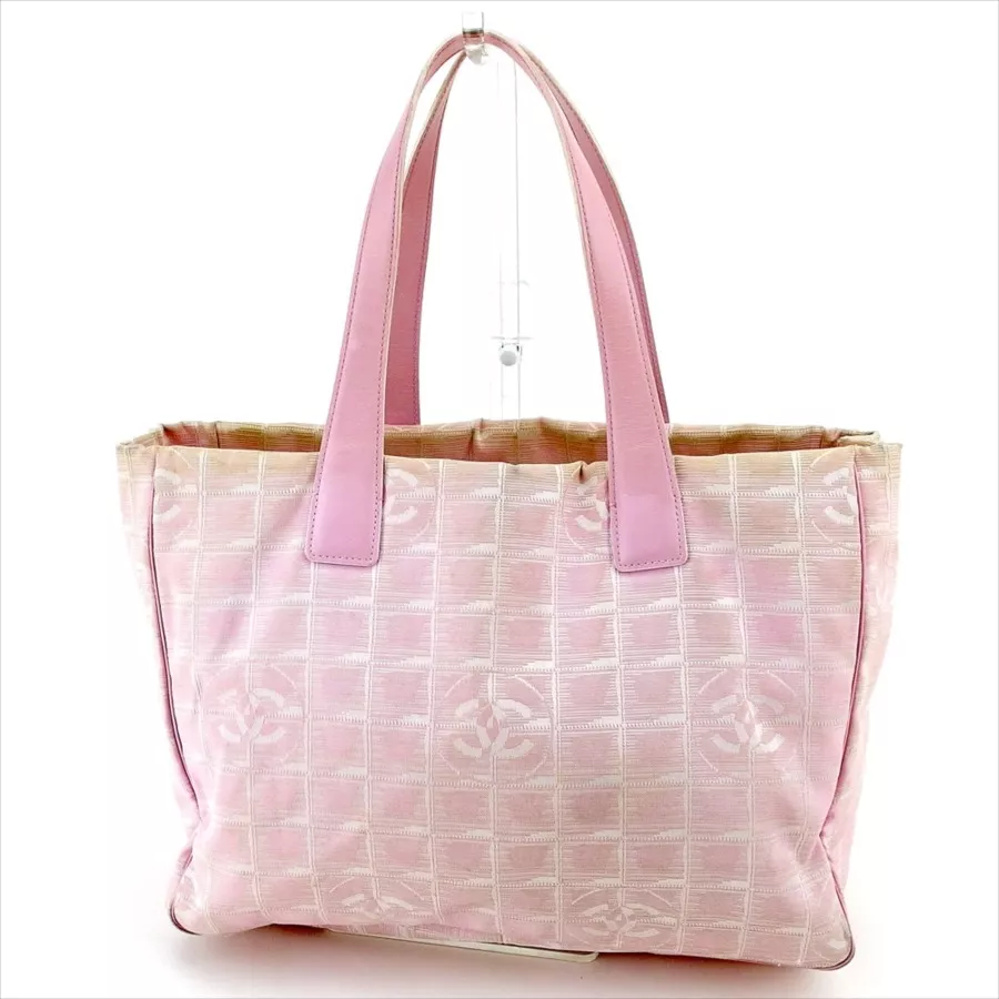 Chanel Canvas Leather Ligne Travel Tote Handbag Pink Gold