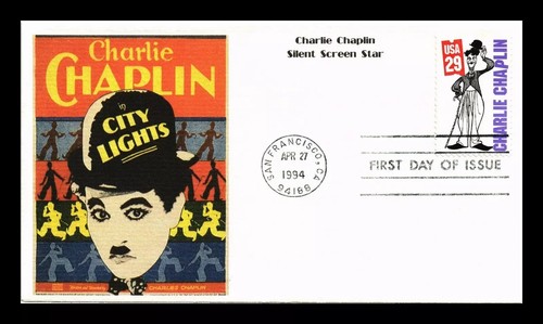 CHARLIE CHAPLIN CITY LIGHTS STUMMFILMLEGENDE 1994 MYSTIC CACHET FDC