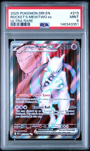 2025 POKEMON DRI EN-DESTINED RIVALS ULTRA RARE TEAM ROCKET'S MEWTWO EX PSA 9