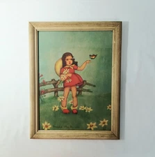 Phoebe Mac Donald Framed Childrens Illustration Print Of Little Girl W/Butterfly