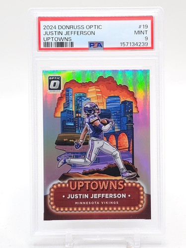 JUSTIN JEFFERSON 2024 DONRUSS OPTIC UPTOWNS FOOTBALL #19 VIKINGS PSA 9 Q0107