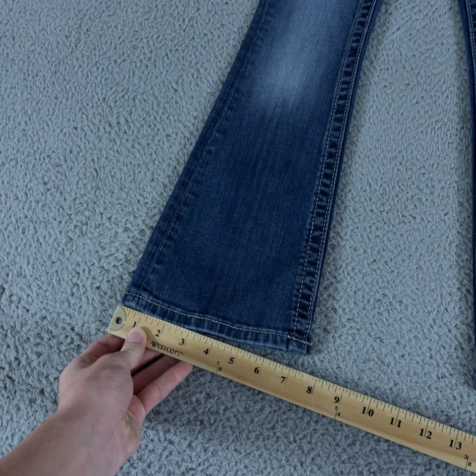 Pantalones de mezclilla Miss Me para niñas 7 azul corte bota lavado oscuro tiro bajo adornado estrás Foto 3 de 4