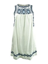 Lucky Brand Women's Embroidered Sleeveless Mini Dress (XS, White/Blue)
