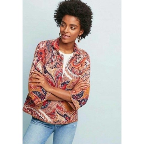 Moth by Anthropologie Women's Medium Retro Intarsia Paisley Blazer Mustard Gold