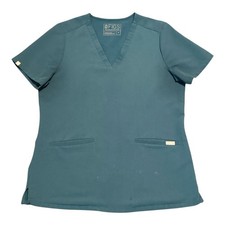 Figs Technical Collection Women's Scrub Top V Neck Sz: M Turquoise Check Desc