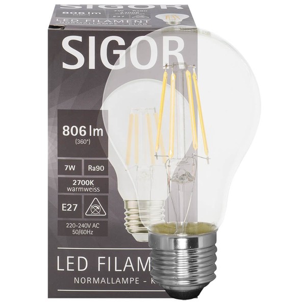 Led-Filamentlampe E27 A60 Filament Klar Lampe Normal Sigor SIG-6131401-image