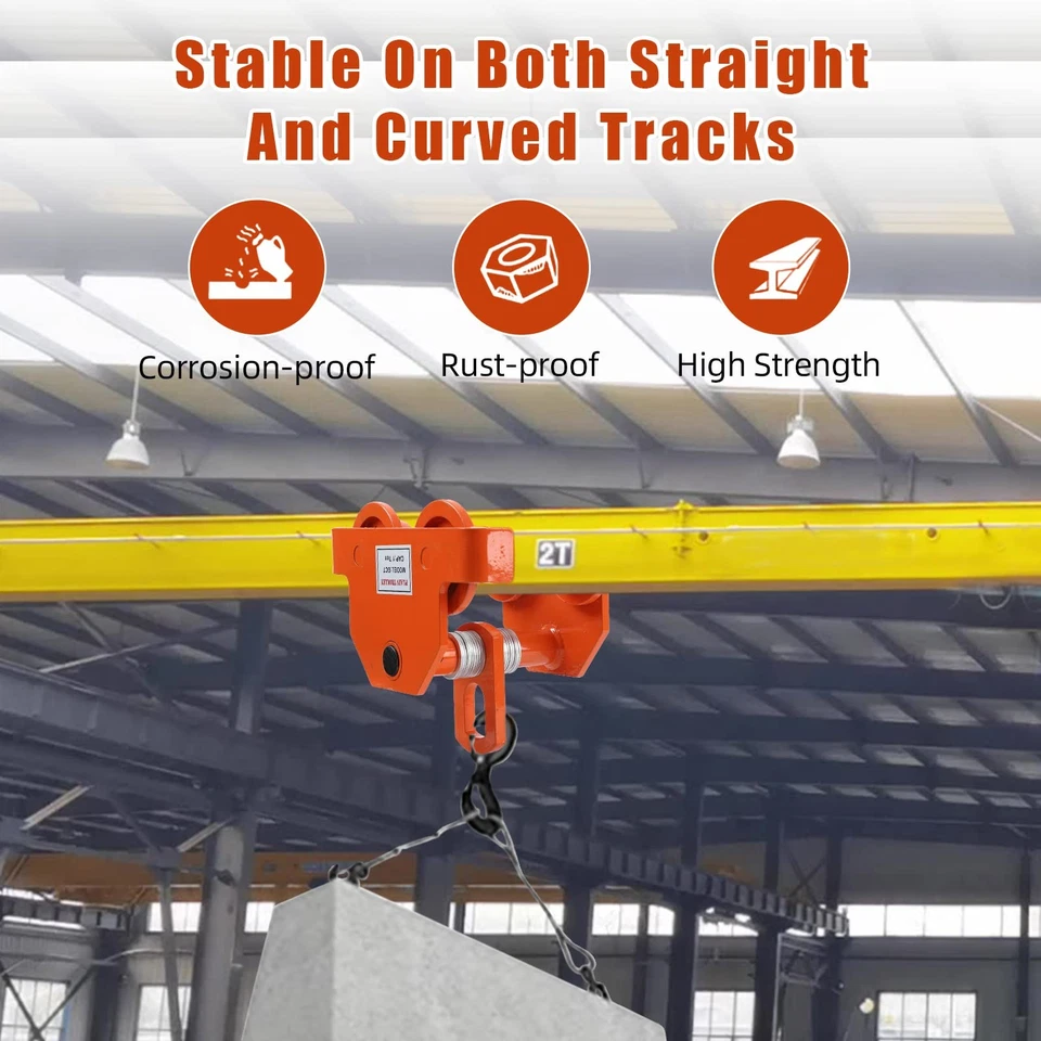 4400LB/2Ton Dual Wheels Beam Trolley 3.5-8" Adjustable Width Push Manually Hoist - Image 3 of 4