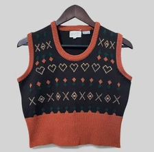 VTG 1970’s Cropped Sweater Vest XO Heart Flower Preppy Hippie Cosplay S/M Korea