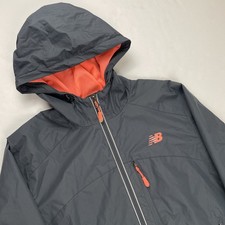 New Balance Running Jacket Women  s L Hooded Windbreaker Navy Coral Mesh Lined