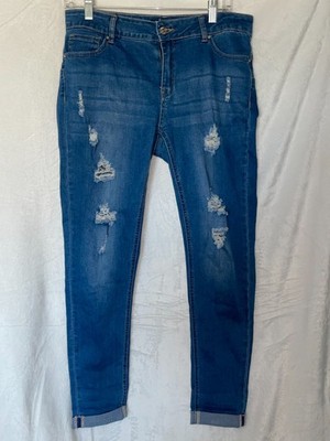 Forever 21 Push Up Jeans Women 30x26 Blue Denim Straight Leg Distressed
