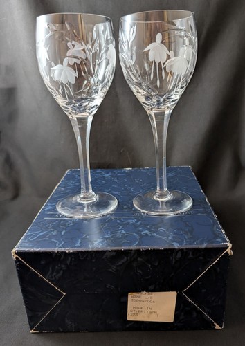 Pair Of Stuart Crystal Cascade Floral Claret Wine Glasses with box 7 5/8” - Picture 10 of 10
