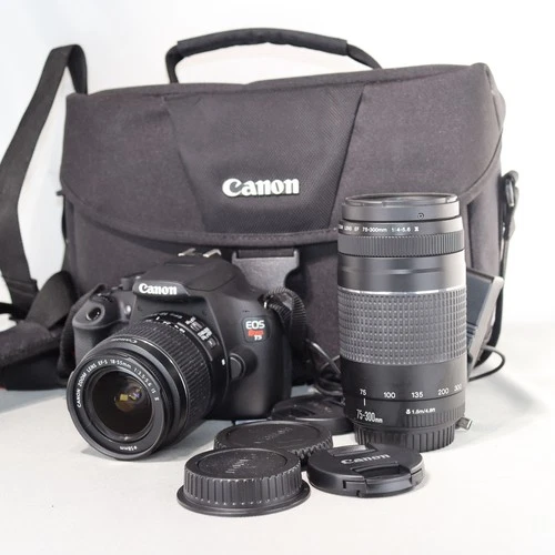 Canon EOS Rebel T5 18MP DSLR Camera W 18-55mm + 75-300mm Lens Shutter only 766! - product listing photo