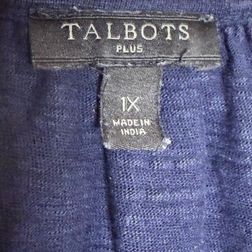 Talbots Eyelet Puff Sleeve Elastic Waist Midi Dress Size 1X Navy Blue Minimalist - Picture 7 of 8