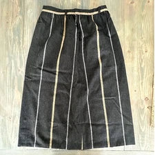 Vintage John Meyer Black Tan Striped Wool Blend Midi Skirt - Womens Size 12