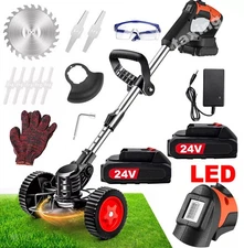 W/ LED Cordless Weed Eater Electric Brush Cutter Lawn Edger Grass String Trimmer