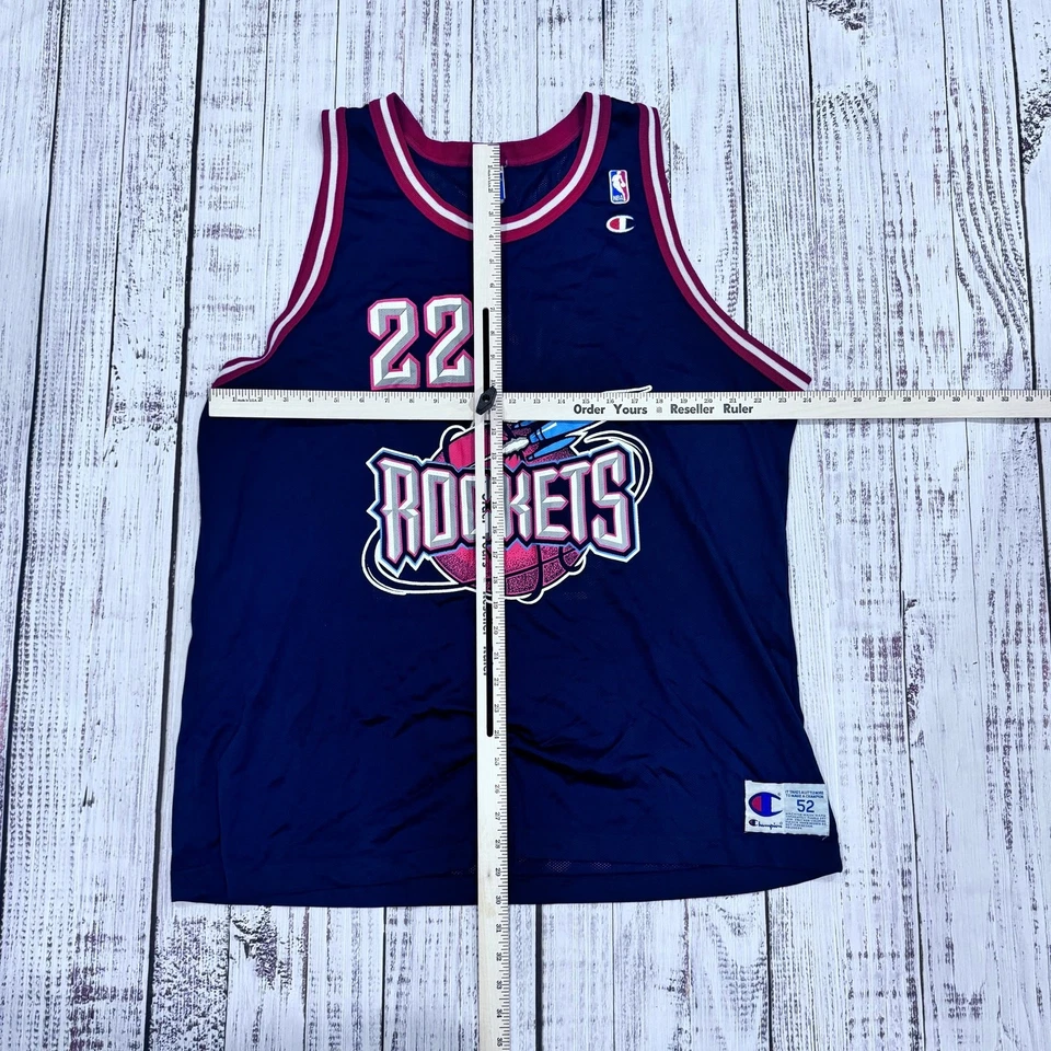 Camiseta masculina Champion Houston Rockets Drexler 22 XL 52 azul marinho anos 90 vintage NBA Tank - Imagem 3 de 4
