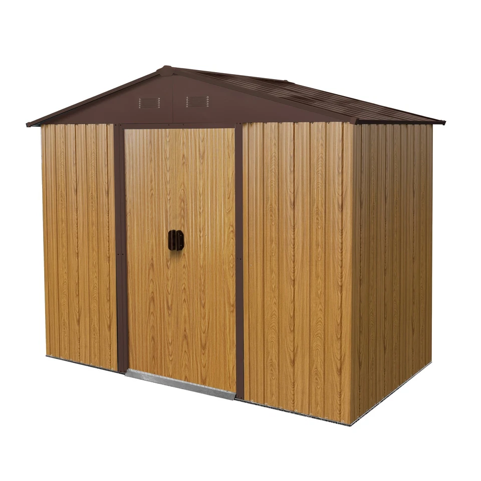 8x4 FT Metal Shed Outdoor Garden Storage Shed with Sliding Door for Yard Brown - Image 2 of 4