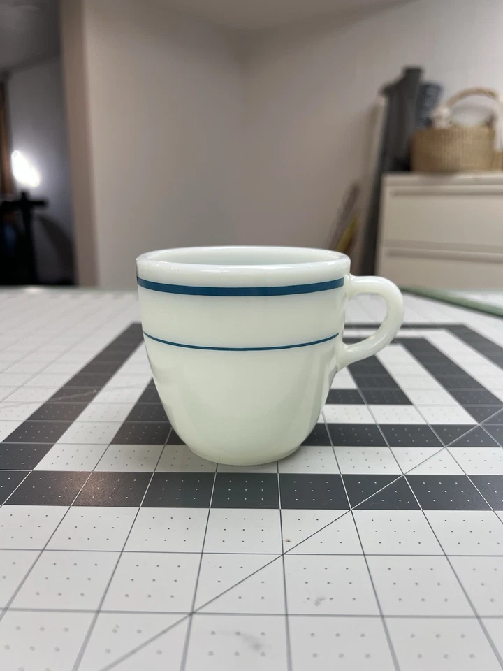 VTG Pyrex Cafe Diner Mug Blue Stripes White Milk Glass 723-37 - Sold Sep! - Image 2 of 4
