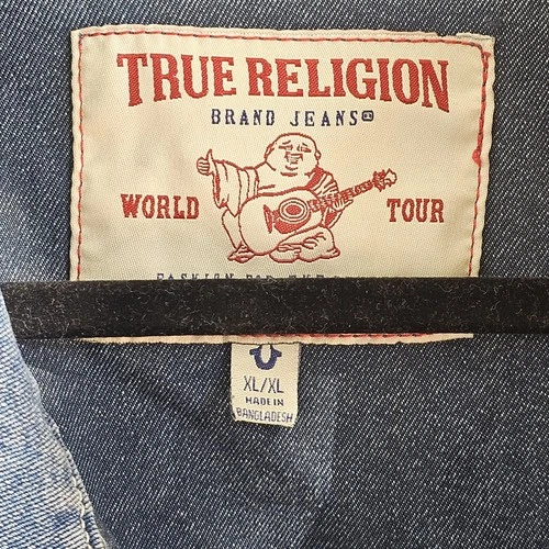 ​True Religion Jimmy Denim Jacket Mens XL Blue Horseshoe Flap Pockets Trucker  image 3